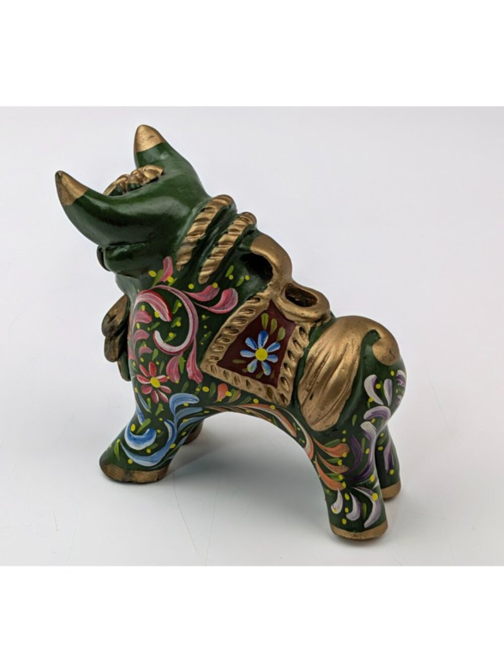 Peruvian Green Pucara Bull 4.5" Folk Art Ceramic Multicolor Peru Figurine - Picture 5 of 10